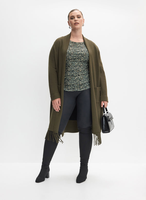 laura Fringe Hem Cardigan & Vegan Leather Leggings