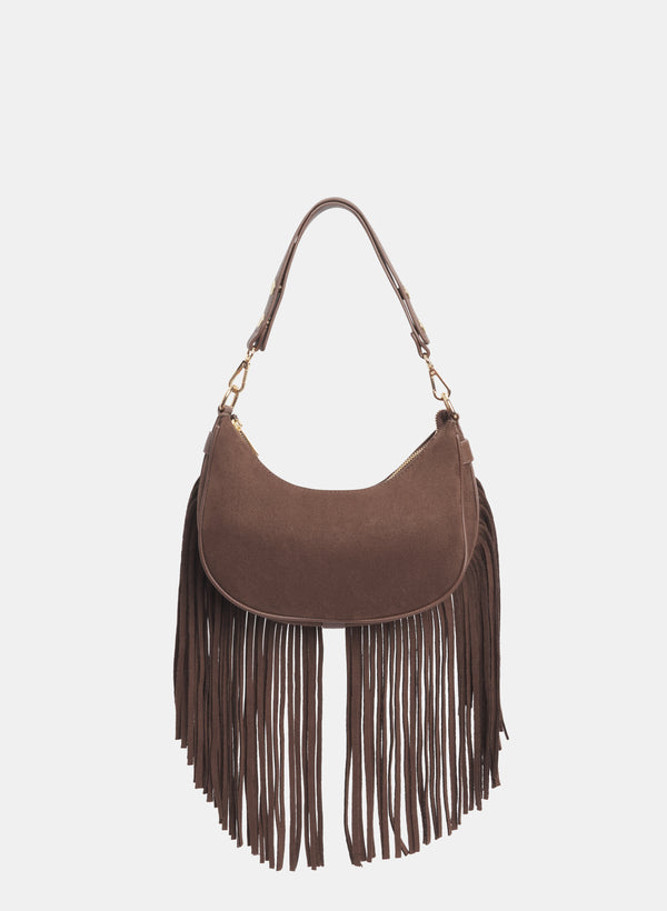 laura Fringed Faux-Suede Shoulder Bag
