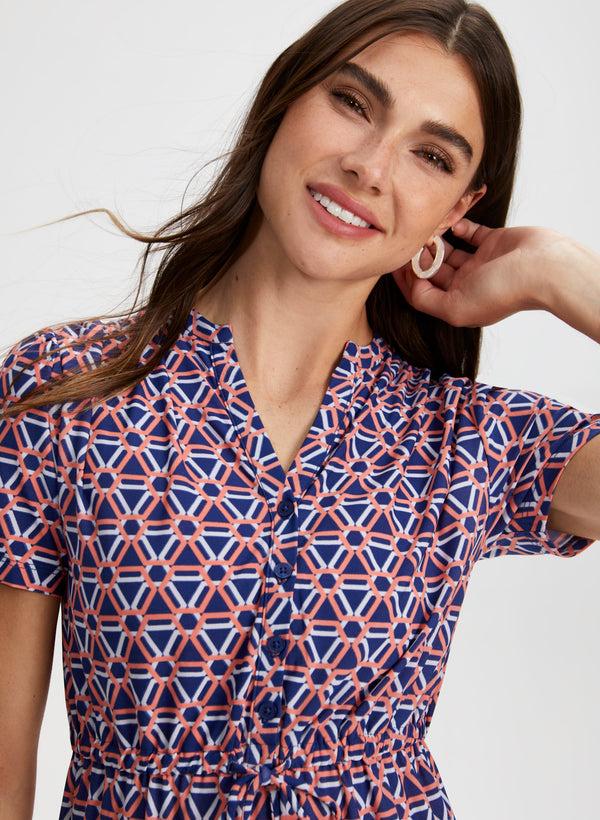 Laura Geometric Print Tiered Midi Dress