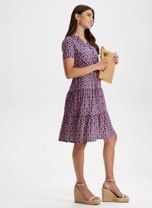 Laura Geometric Print Tiered Midi Dress