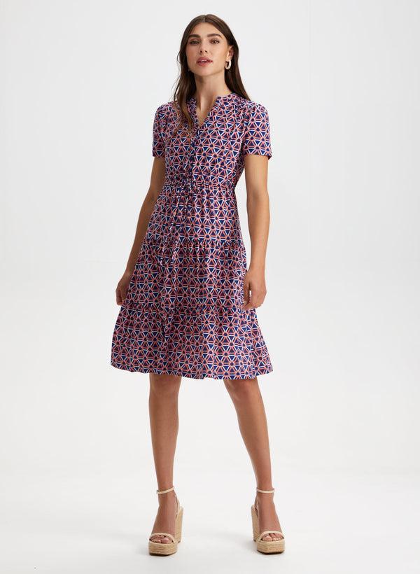 laura Geometric Print Tiered Midi Dress
