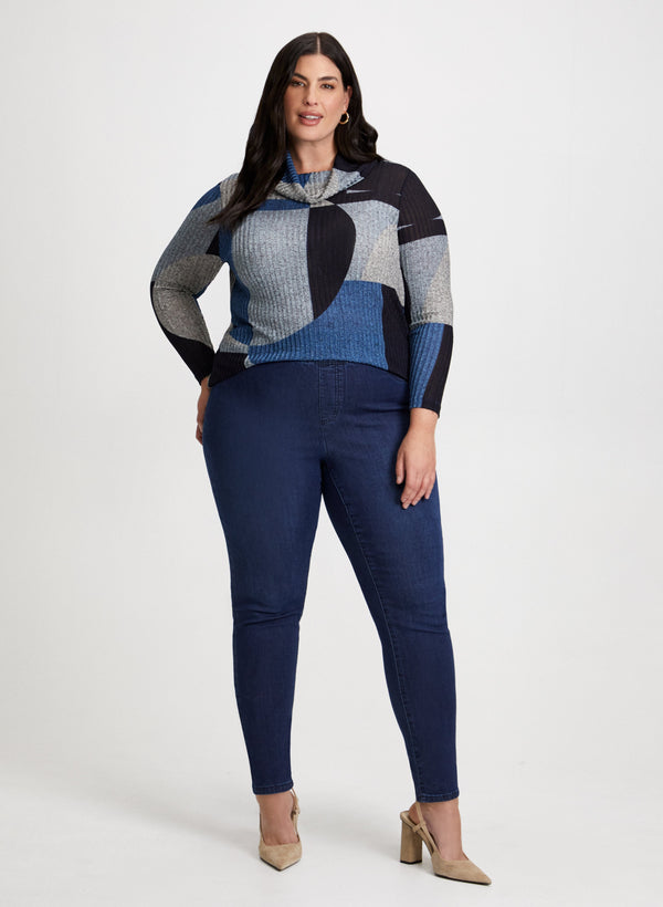 laura Geometric Print Top & Slim Leg Jeans