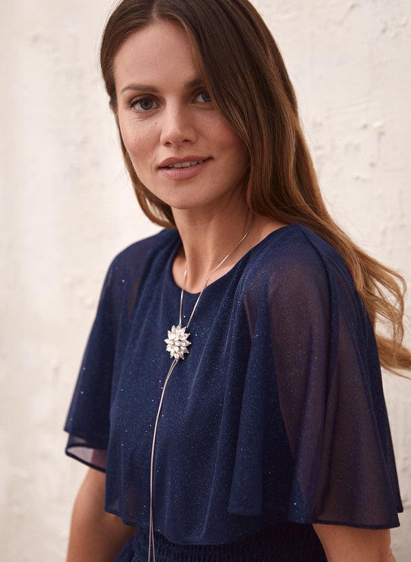 Laura Glitter Chiffon Capelet Dress