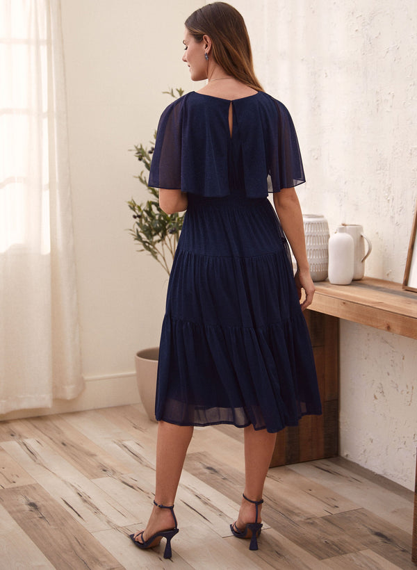 Laura Glitter Chiffon Capelet Dress