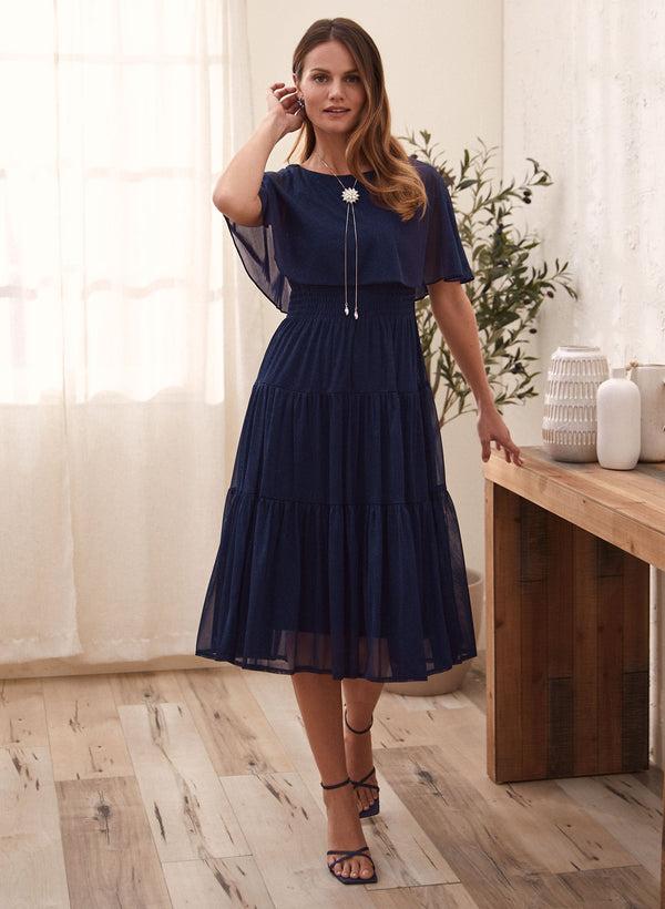 Laura Glitter Chiffon Capelet Dress