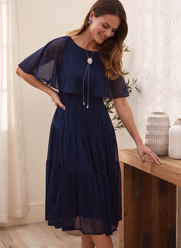 laura Glitter Chiffon Capelet Dress