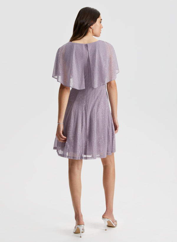 Laura Glitter Mesh Capelet Dress