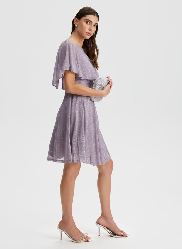 Laura Glitter Mesh Capelet Dress