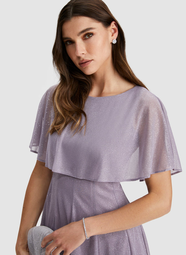 Laura Glitter Mesh Capelet Dress