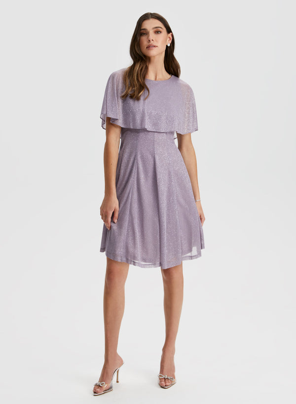 laura Glitter Mesh Capelet Dress