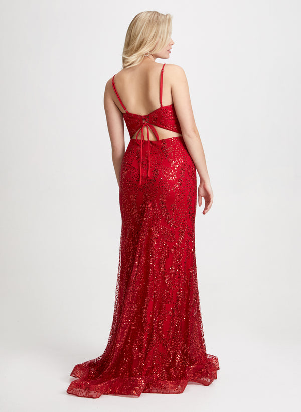 Laura Glitter Mesh V-Neck Gown