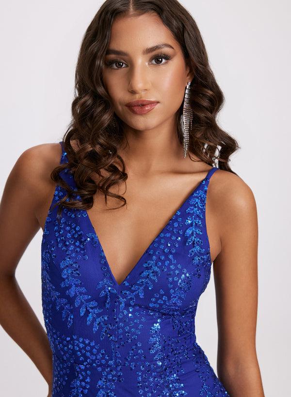 Laura Glitter Mesh V-Neck Gown