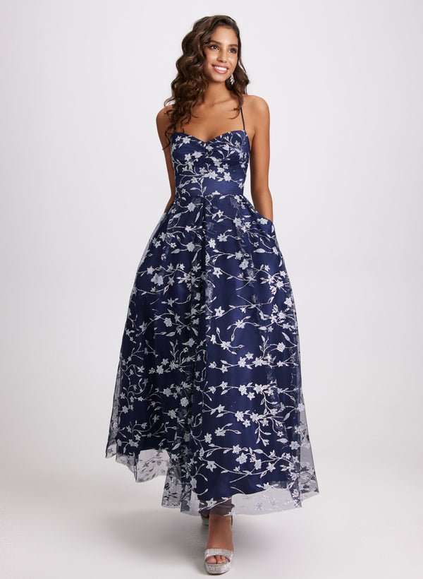 laura Glittery Floral Tulle Dress