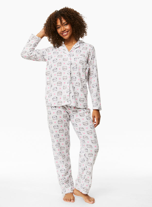 laura Heart & Cat Print Pyjama Set