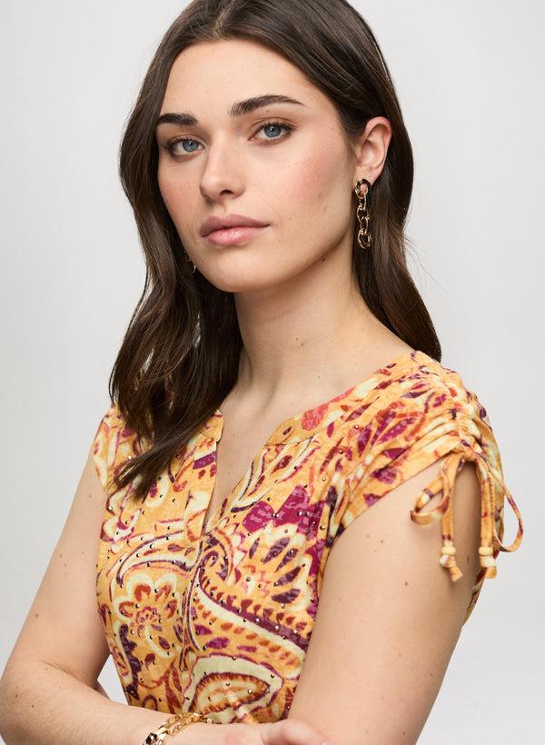 Laura Heathered Paisley Print T-Shirt