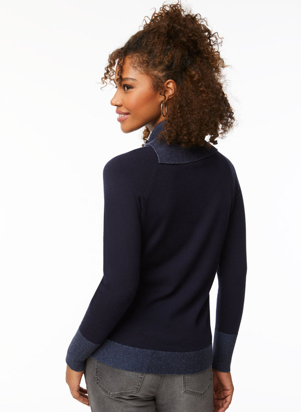 Laura Herringbone Motif Split Collar Sweater