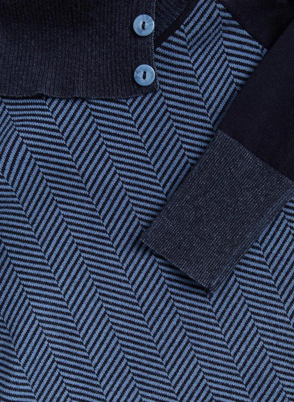 Laura Herringbone Motif Split Collar Sweater