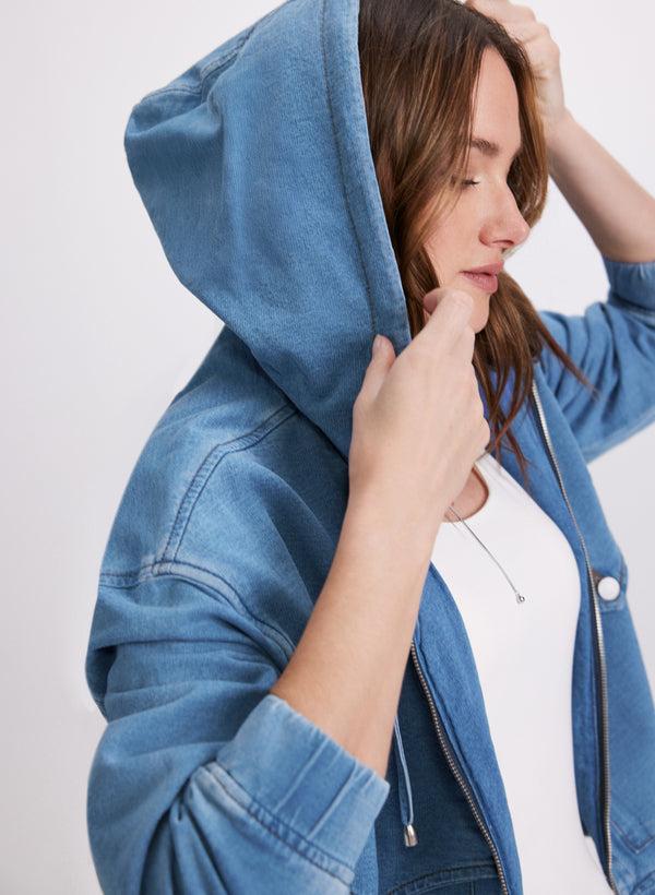 Laura Hooded Denim Bomber Jacket