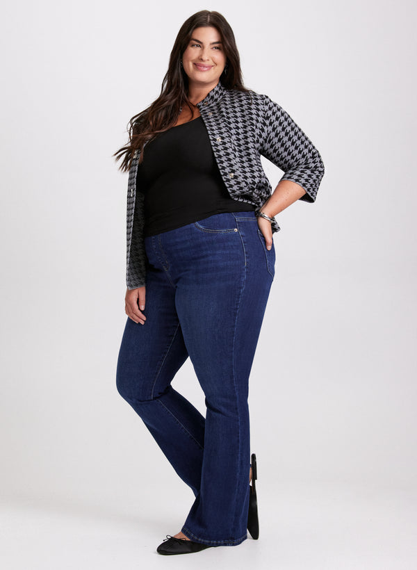 laura Houndstooth Cardigan & Flare Leg Jeans