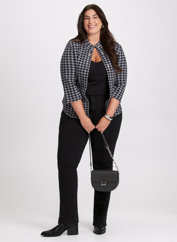 laura Houndstooth Cardigan & Rhinestone Detail Jeans