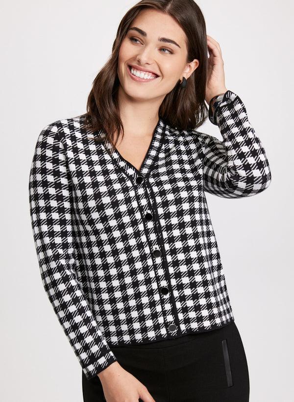Laura Houndstooth Print Button-Up Cardigan