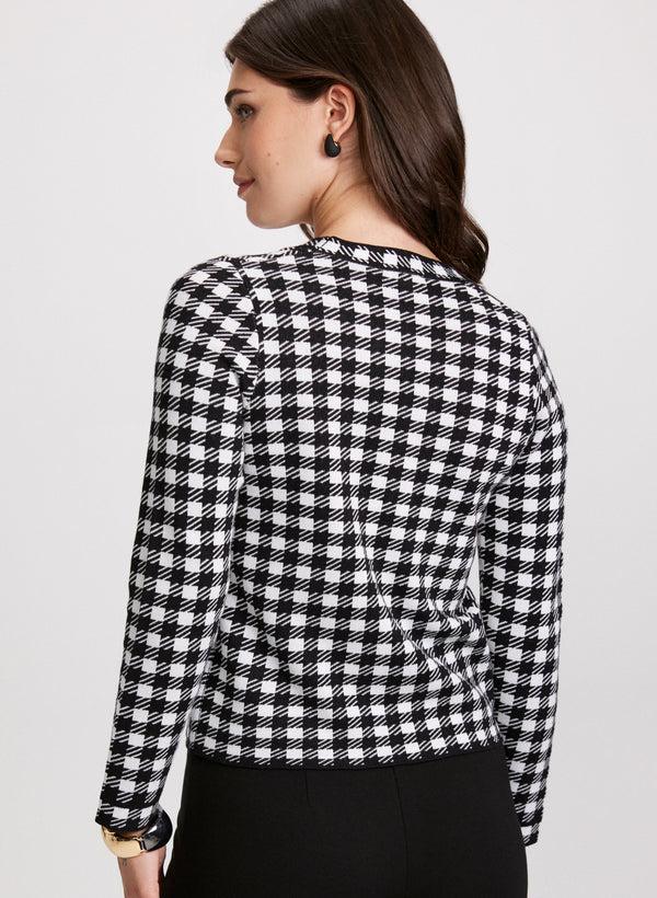 Laura Houndstooth Print Button-Up Cardigan
