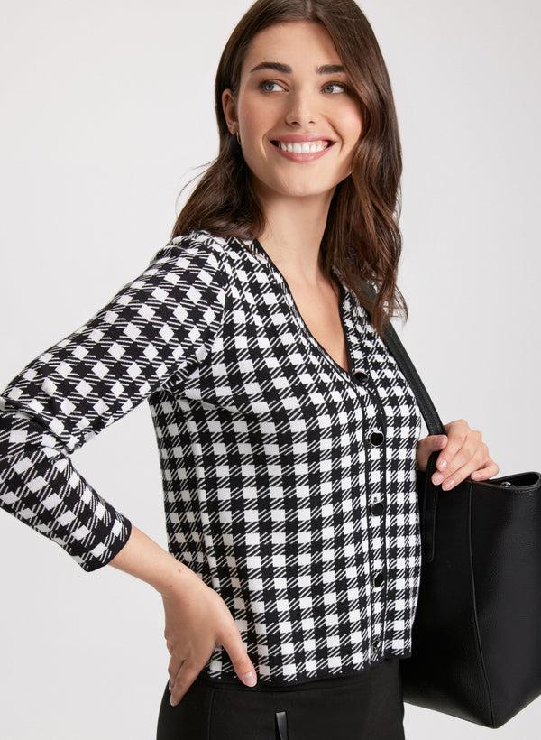 laura Houndstooth Print Button-Up Cardigan