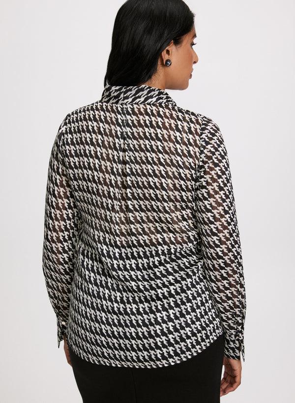 Laura Houndstooth Print Chiffon Blouse