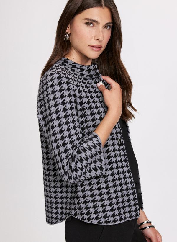 Laura Houndstooth Print Mock Neck Cardigan