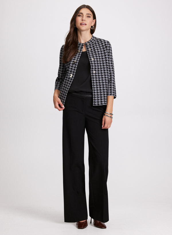 Laura Houndstooth Print Mock Neck Cardigan