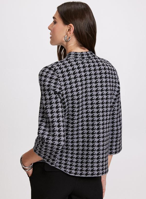 Laura Houndstooth Print Mock Neck Cardigan