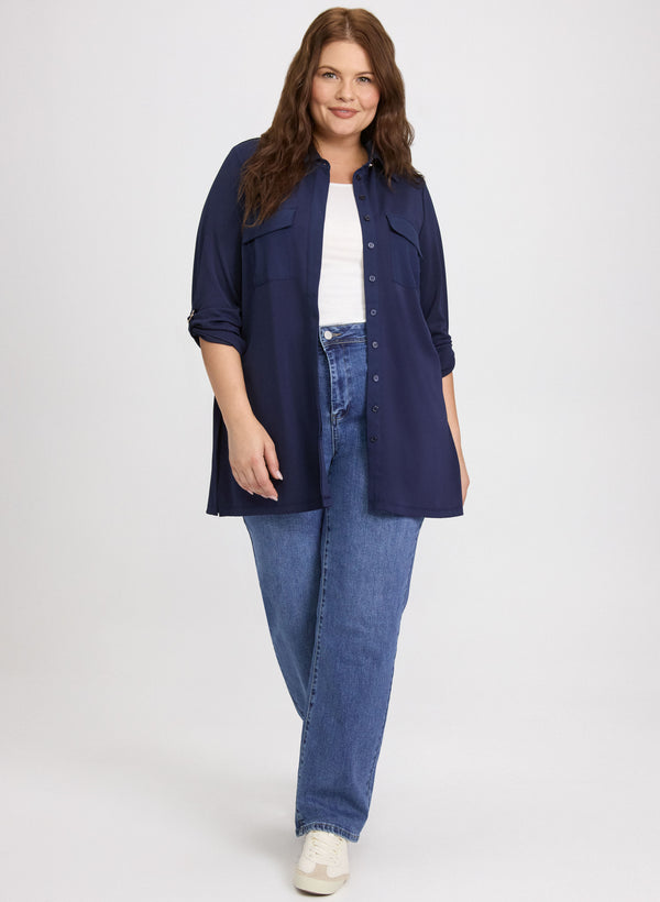 Laura Jersey Button-Down Blouse