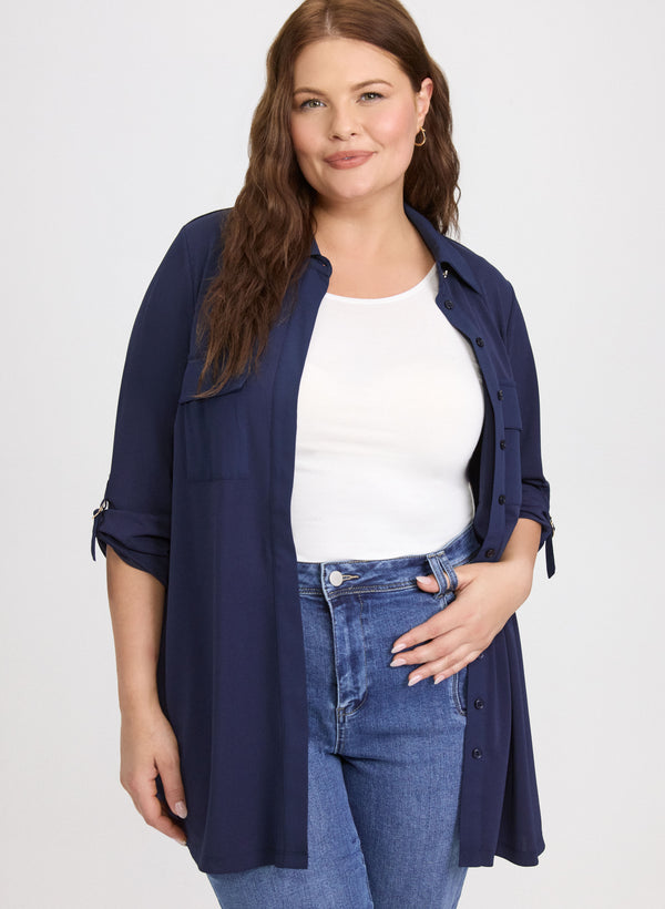 laura Jersey Button-Down Blouse