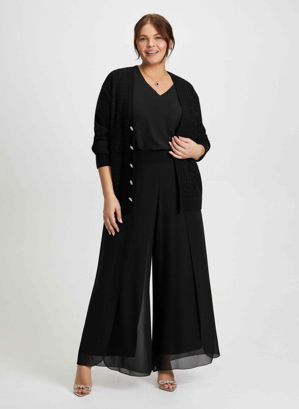 laura Jewel Button Cardigan & Chiffon Pants