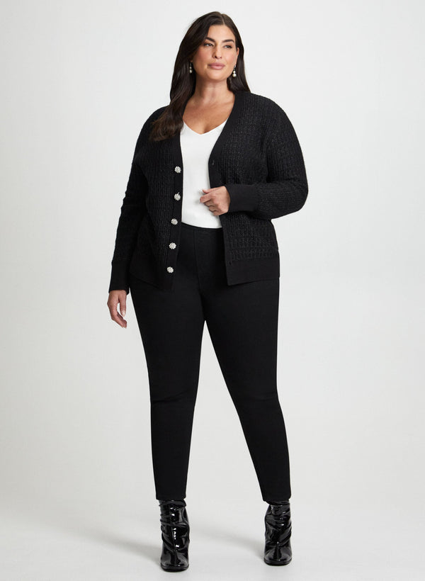 laura Jeweled Button Cardigan & Slim Leg Jeans