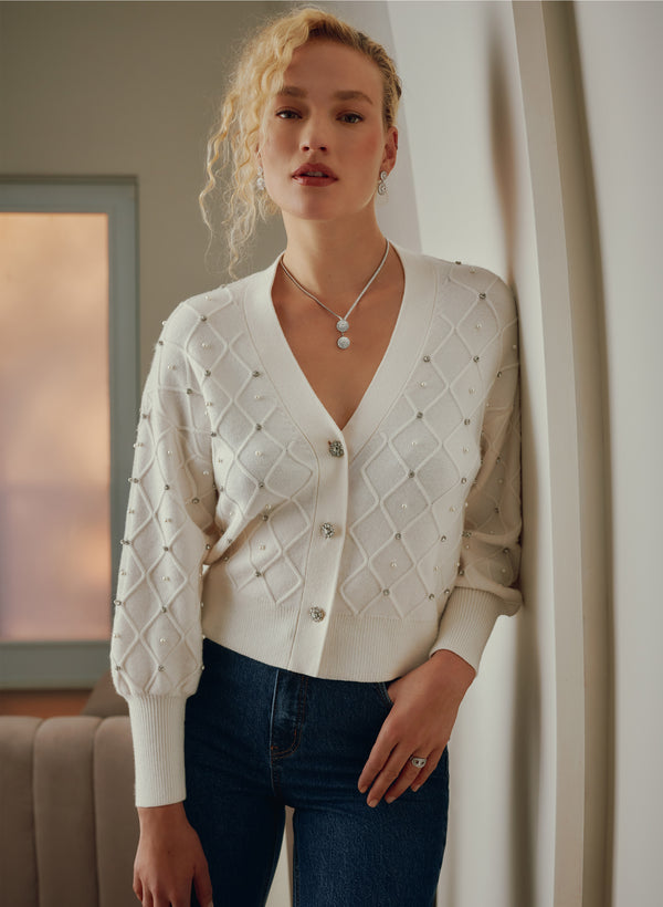 Laura Jeweled Button-Down Cardigan