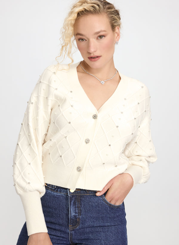 laura Jeweled Button-Down Cardigan