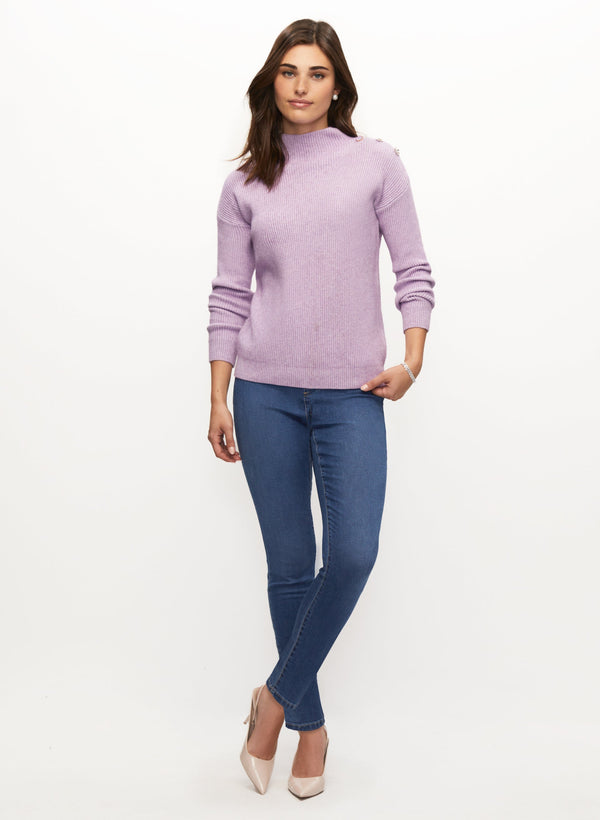 Laura Jewelled Button Mock Neck Sweater