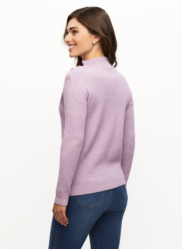 Laura Jewelled Button Mock Neck Sweater