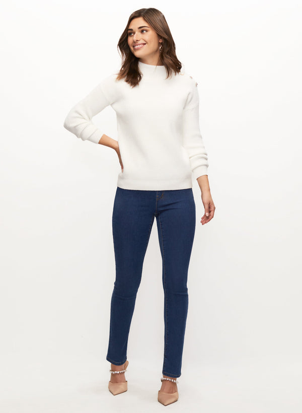 Laura Jewelled Button Mock Neck Sweater