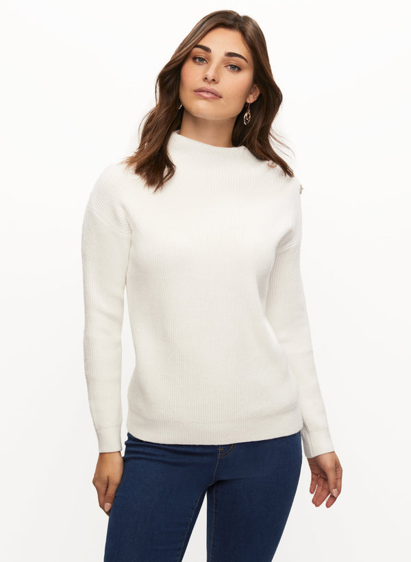 Laura Jewelled Button Mock Neck Sweater
