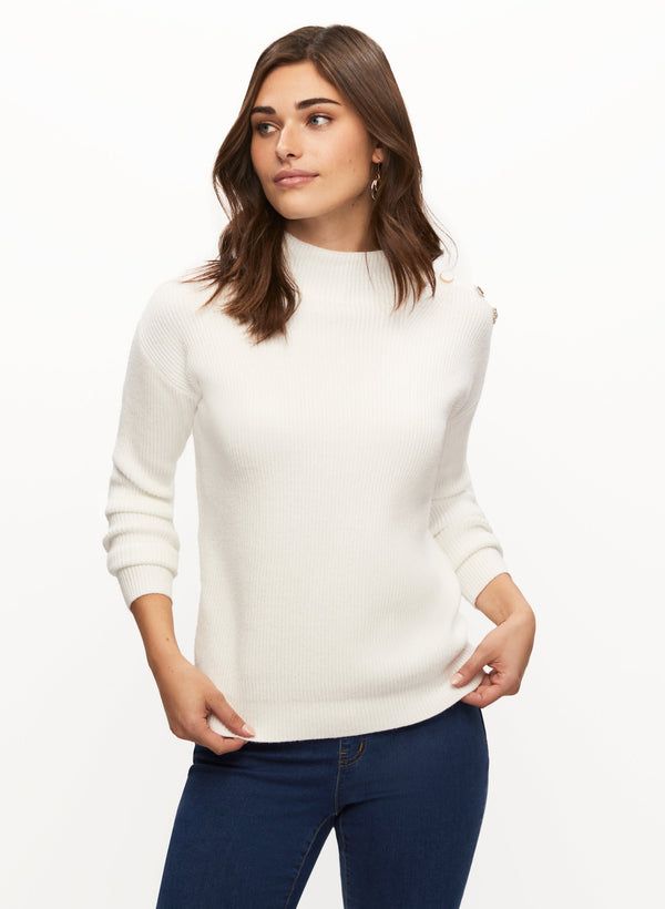 laura Jewelled Button Mock Neck Sweater