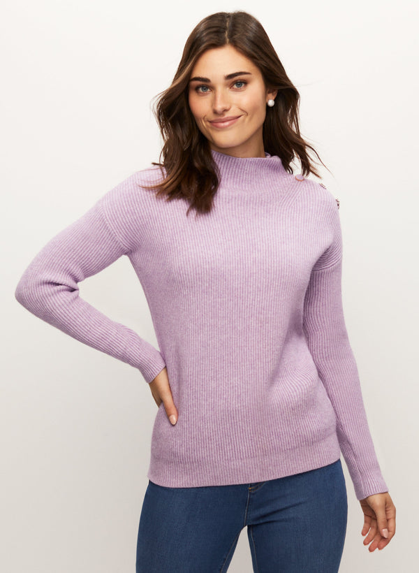 laura Jewelled Button Mock Neck Sweater
