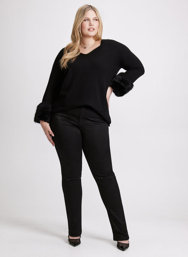 Laura Joseph Ribkoff - Faux-Fur Trim Knit Sweater