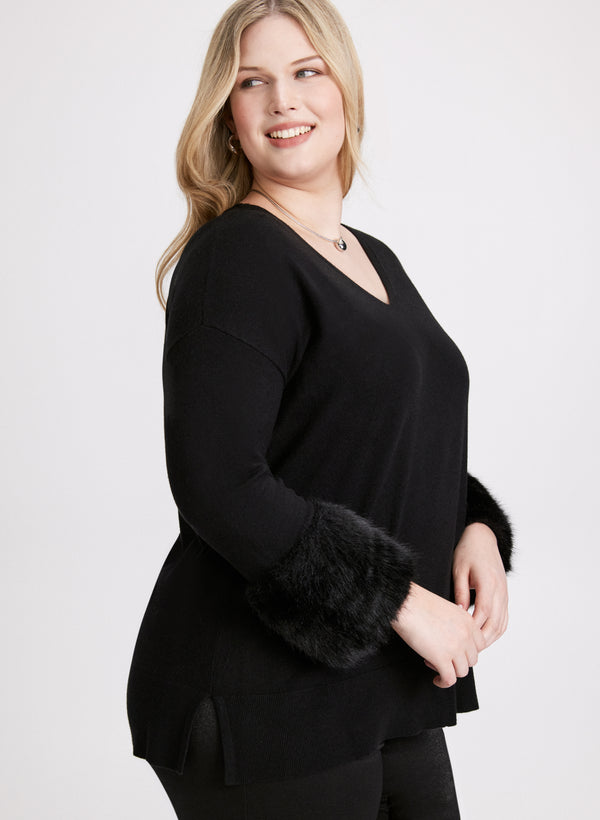 Laura Joseph Ribkoff - Faux-Fur Trim Knit Sweater