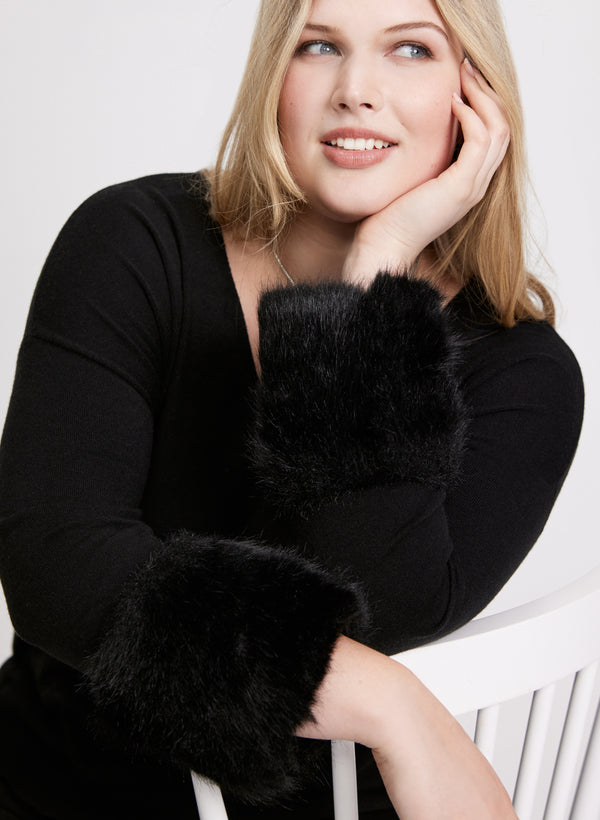 laura Joseph Ribkoff - Faux-Fur Trim Knit Sweater