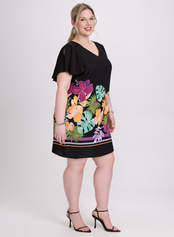 Laura Joseph Ribkoff - Tropical Flutter Sleeve Dress