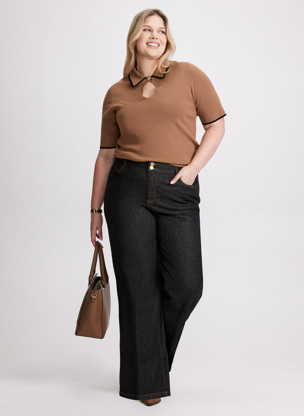 laura Keyhole Detail Polo Sweater & Bootcut Jeans