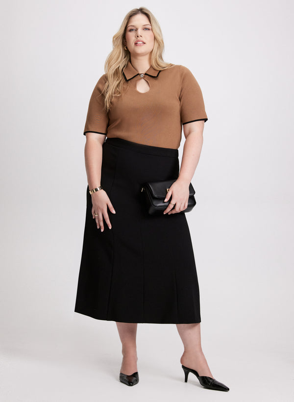 laura Keyhole Detail Polo Sweater & Midi Skirt