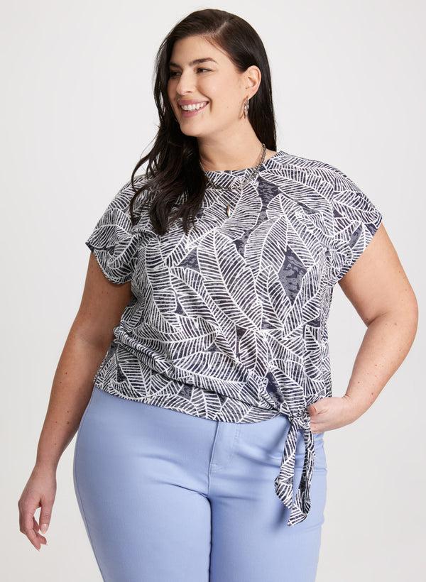 laura Knotted Leaf Print Top